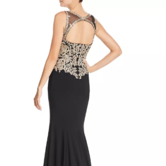 Avery Gold Embroidered Bodice Black Gown - Picture 2 of 7